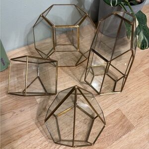 Geometric Gold and Glass Terrarium Set